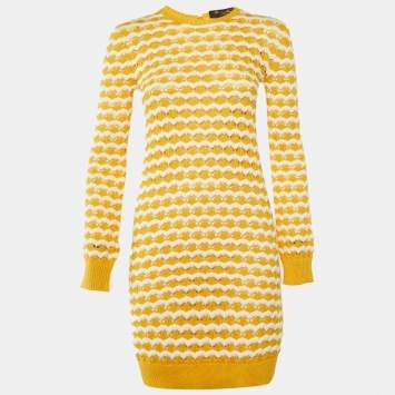 Pre Owned Loro Piana Yellow Silk & Cotton Crochet Knit Mini Dress S