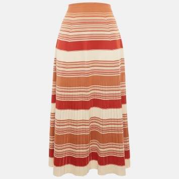 مملوكة مسبقًا Loro Piana Brown Striped Knit Flared Midi Skirt M