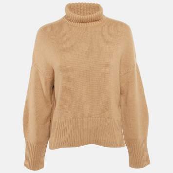 Pre Owned Loro Piana Beige Cashmere Rib Knit Turtle Neck Sweater S