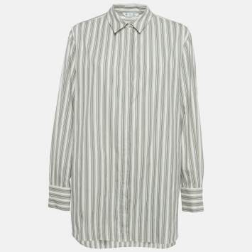 مملوكة مسبقًا Loro Piana White Striped Cotton Oversized Shirt L