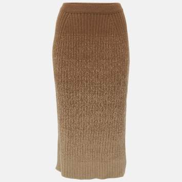 Pre Owned Loro Piana Brown Knit Cashmere Ombre Midi Skirt S