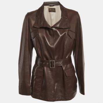 Pre Owned Loro Piana Brown Leather Belted Jacket M