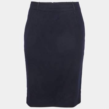 مملوكة مسبقًا Loro Piana Navy Blue Cashmere Leather Detail Mini Skirt S