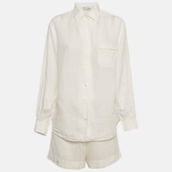 Pre Owned Loro Piana White Linen Shirt and Shorts Set M/L