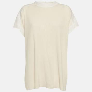 Pre Owned Loro Piana Off-White Knit Tunic Top M 