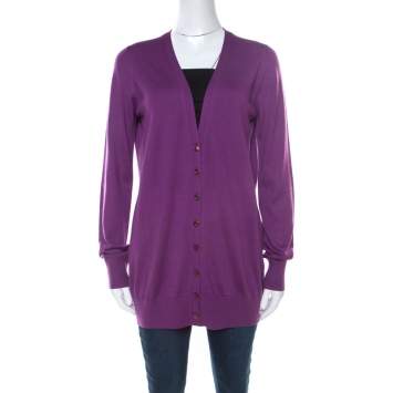 Pre Owned Loro Piana Purple Cashmere Long Cardigan L