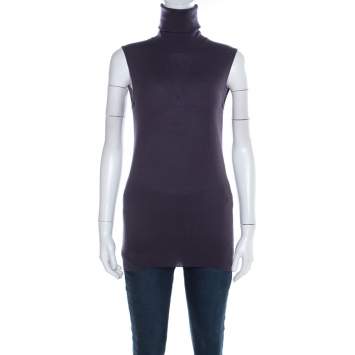 Pre Owned Loro Piana Purple Cashmere Sleeveless Turtleneck Top M