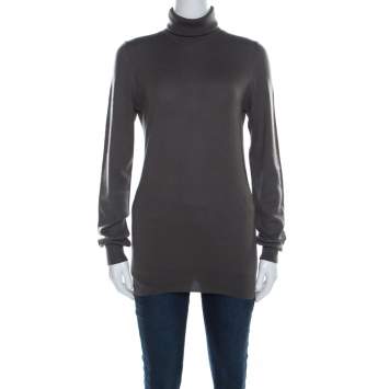 Pre Owned Loro Piana Grey Cashmere Turtleneck Sweater M