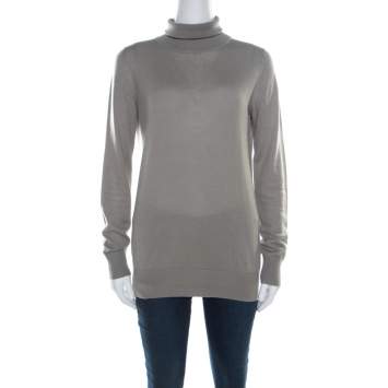 Pre Owned Loro Piana Slate Grey Cashmere Turtle Neck Sweater M
