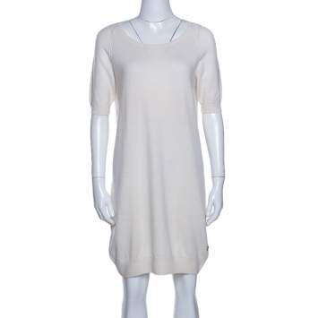 Pre Owned Loro Piana Cream Knit Short Sleeve Shift Dress M