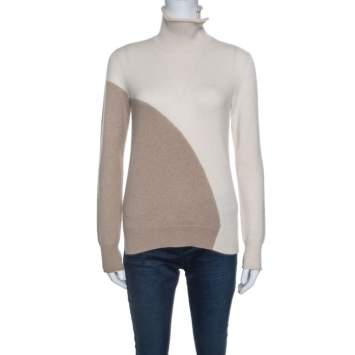 Pre Owned Loro Piana Beige Colorblock Cashmere Turtle Neck Sweaters S