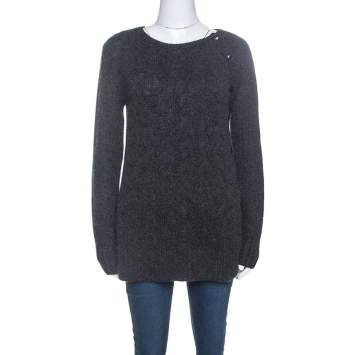 Pre Owned Loro Piana Charcoal Grey Cashmere Cable Knit Sweater M