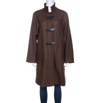 Pre Owned Loro Piana Brown Wool Front Button Detail Long Coat L