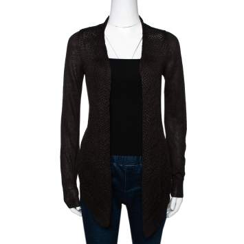 Pre Owned Loro Piana Brown Linen & Silk Knit Open Front Cardigan S