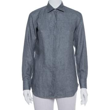 Pre Owned Loro Piana Grey Linen Button Front Shirt S