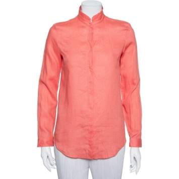 Pre Owned Loro Piana Pink Linen Raw Edge Detail Button Front Shirt S