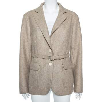 Pre Owned Loro Piana Light Beige Cashmere Belted Jacket L 