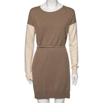 Pre Owned Loro Piana Beige Baby Cashmere Belted Dress M