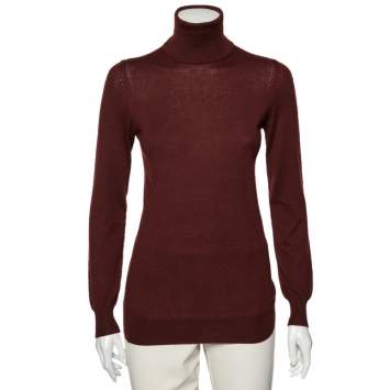 Pre Owned Loro Piana Burgundy Cashmere Turtleneck Sweater S