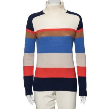 Pre Owned Loro Piana Multicolor Striped Cashmere High Neck Sweater M
