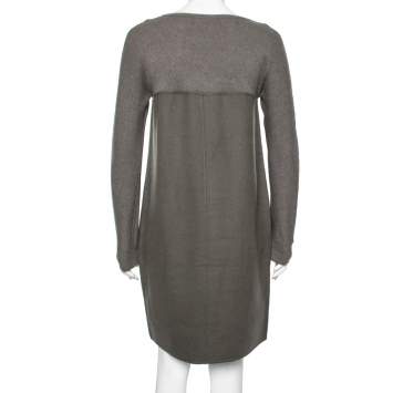 Pre Owned Loro Piana Grey Cashmere & Knit Paneled Long Sleeve Dress M