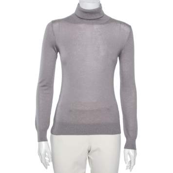 Pre Owned Loro Piana Grey Cashmere Knit Turtleneck Jumper M