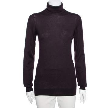 Pre Owned Loro Piana Purple Cashmere Turtle Neck Sweater M