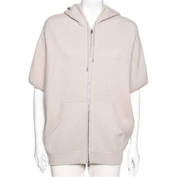 Pre Owned Loro Piana Beige Cashmere Drop Shoulder Zip Front Hooded Jacket M