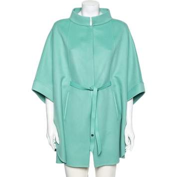 Pre Owned Loro Piana Mint Green Cashmere & Leather Belted Cape M