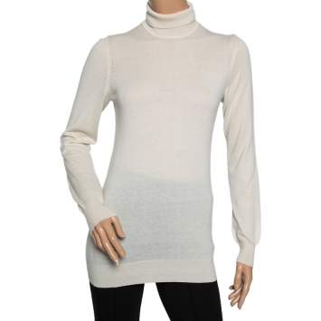 Pre Owned Loro Piana Cream Cashmere Turtle Neck Sweater M