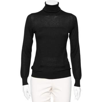 Pre Owned Loro Piana Black Cashmere Turtleneck Pullover Top M