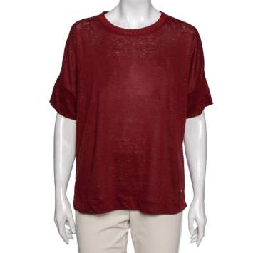 Pre Owned Loro Piana Red Linen & Silk Short Sleeve Jumper L
