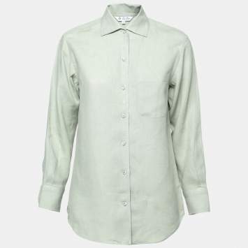 Pre Owned Loro Piana Light Green Linen Pocket Detail Button Front Shirt S