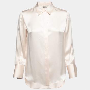 Pre Owned Loro Piana Light Pink Silk Concealed Button Shirt S