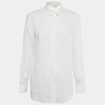 Pre Owned Loro Piana White Linen Button Front Shirt M