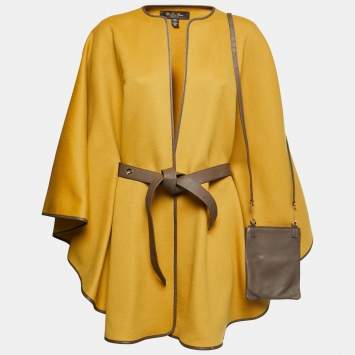 Pre Owned Loro Piana Yellow Cashmere Belted Cape One Size