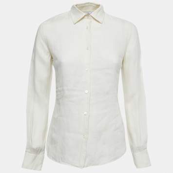 Pre Owned Loro Piana Cream Linen Button Front Shirt S