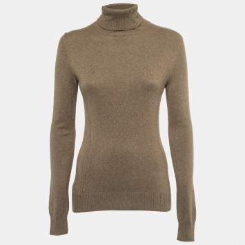 Pre Owned Loro Piana Dark Beige Cashmere Knit Turtleneck Sweater M