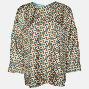Pre Owned Loro Piana Multicolor Geometric Printed Silk Top M