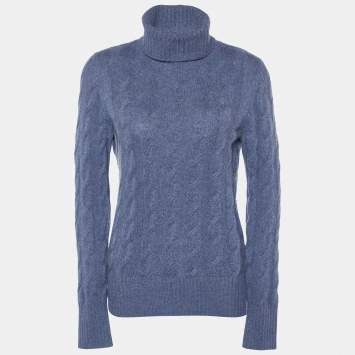 Pre Owned Loro Piana Blue baby Cashmere Cable Knit Turtleneck Sweater M