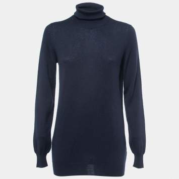 Pre Owned Loro Piana Navy Blue Cashmere Turtleneck Sweater L