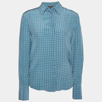 Pre Owned Loro Piana Blue Printed Silk Button Front Shirt M