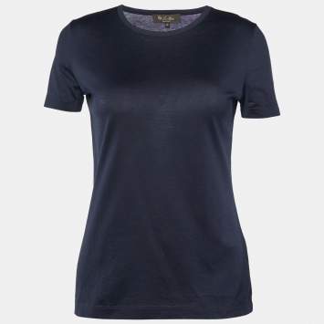 Pre Owned Loro Piana Navy Blue Cotton Knit Round Neck T-Shirt S
