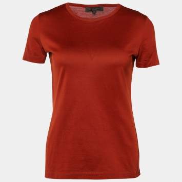 Pre Owned Loro Piana Burnt Orange Cotton Knit Round Neck T-Shirt S