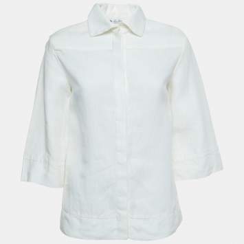 Pre Owned Loro Piana Ivory White Linen Shirt S