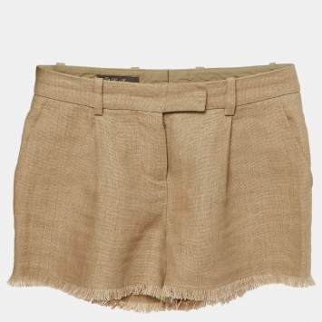 Pre Owned Loro Piana Brown Linen Fringed Shorts S