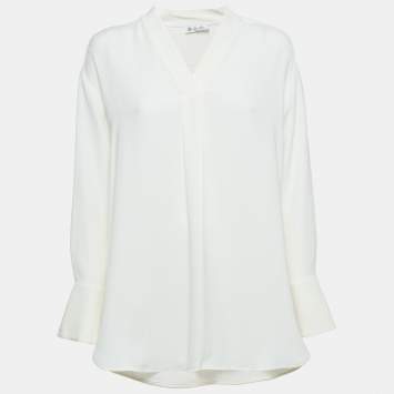 Pre Owned Loro Piana White Silk V-Neck Blouse S