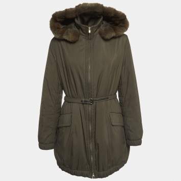 Pre Owned Loro Piana Brown Nylon Storm System Parka Jacket M