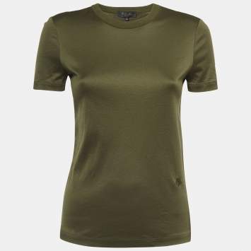 Pre Owned Loro Piana Olive Green Logo Embroidered Cotton Knit Fitted T-Shirt S