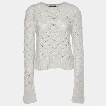 Pre Owned Loro Piana Pale Grey Chunky Cashmere Knit Sweater M